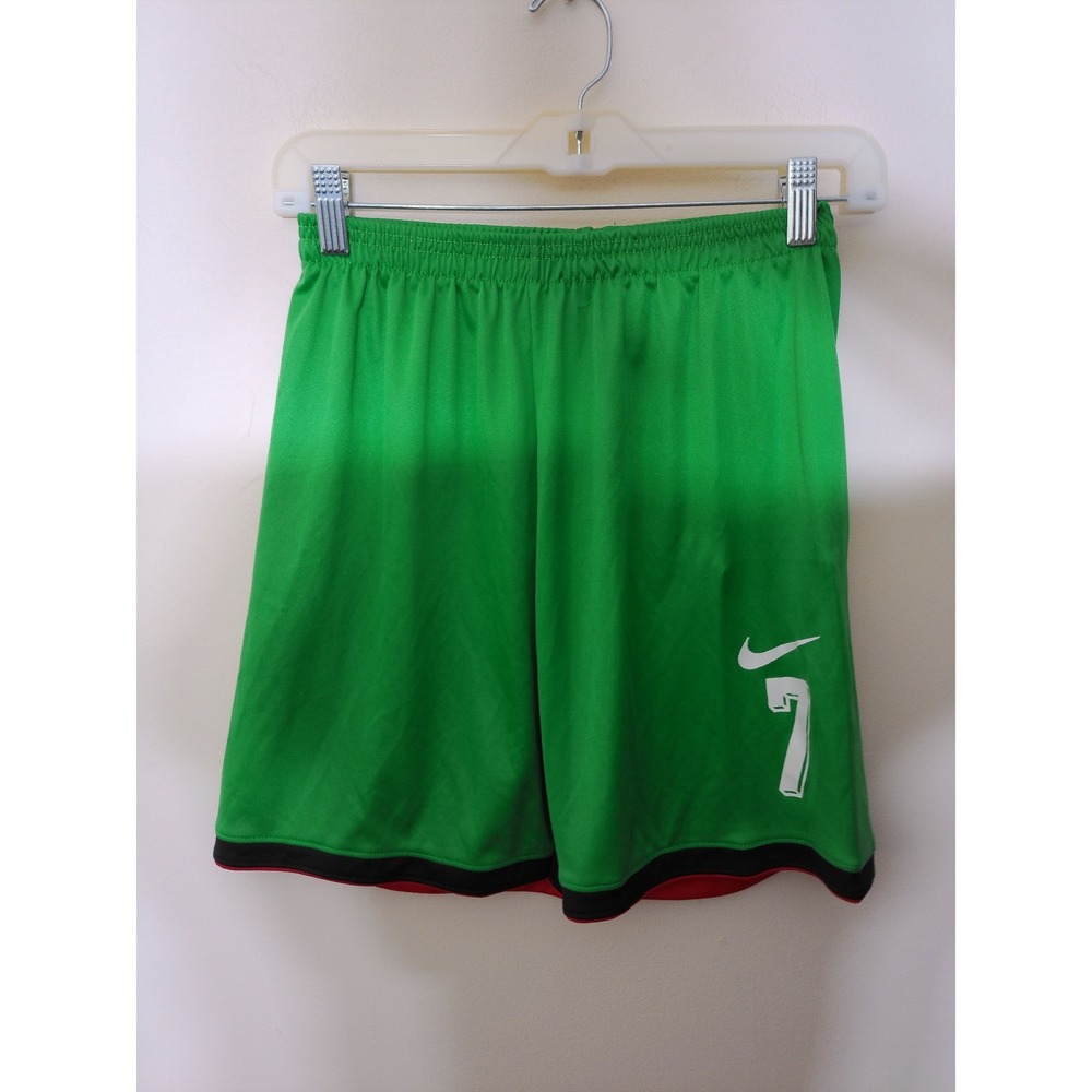 Nike Soccer Shorts Youth Large Green #7 Athletic Sporty Activewear 2242